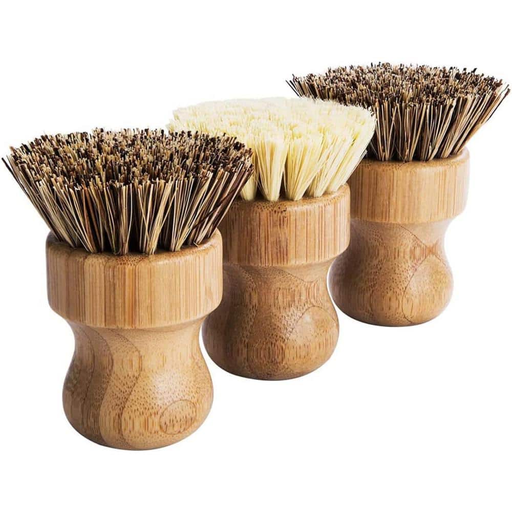 Palm Pot Mini Brush- Bamboowith Union Fiber and Tampico Fiber for Cleaning 