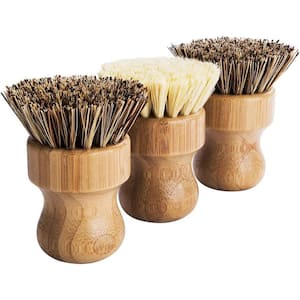 Palm Pot Mini Brush- Bamboowith Union Fiber and Tampico Fiber for Cleaning Pots, Pans and Vegetables in Natural