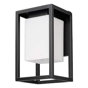 Gladwin 14 in. Matte Black 1-Light Outdoor Wall Lantern with OpalGlass