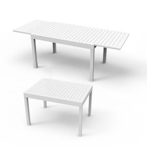 70.8 in. White Rectangle Metal Patio Garden Outdoor Coffee Dining Table with Extension
