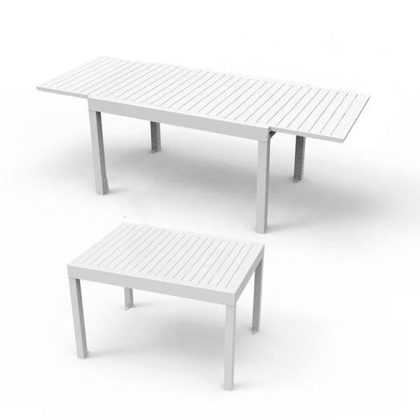 Unbranded 70.8 in. White Rectangle Metal Patio Garden Outdoor Coffee Dining Table with Extension