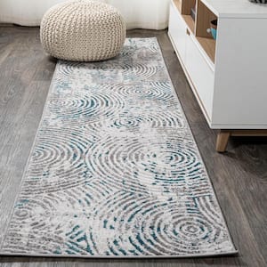 Timeworn Modern Abstract Gray/Turquoise 2 ft. x 8 ft. Runner Rug