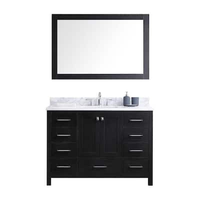 Caroline Premium 49 in. W Bath Vanity in Zebra Gray with Marble Vanity Top in White with Square Basin and Mirror