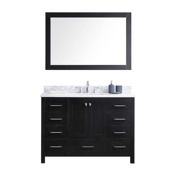 Virtu USA Caroline Premium 49 in. W Bath Vanity in Zebra Gray with Marble Vanity Top in White with Square Basin and Mirror