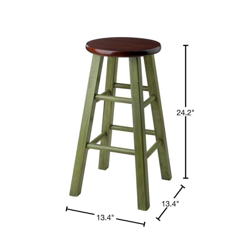 Winsome Ivy 24" Rustic Green & Walnut Wood Counter Stool