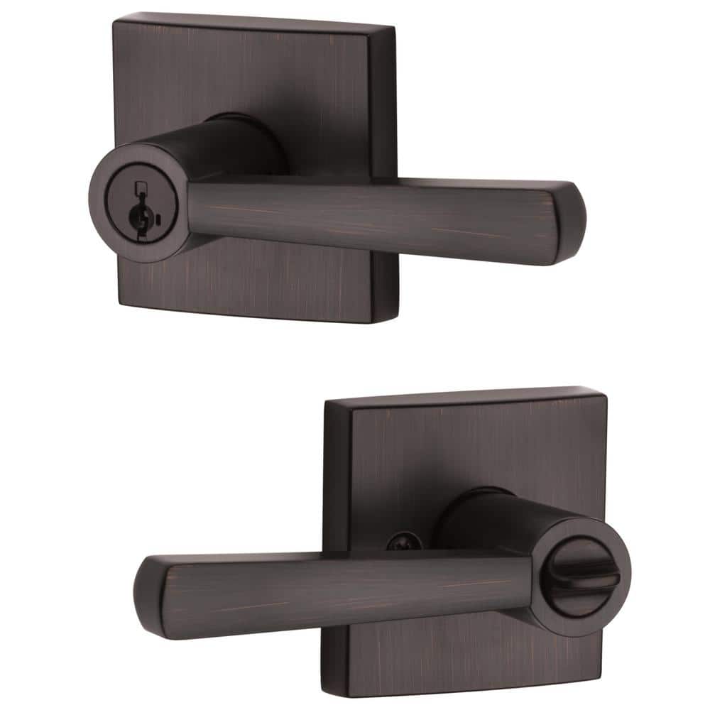 Venetian Bronze Modern Keyed Entry Door Lever with Square Rose