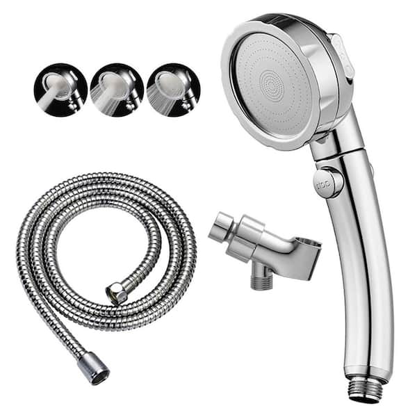 1-Piece Handheld Shower Head in Chrome with On/Off Pause Switch, 3 Spray Modes, Hose and Adjustable Angle Bracket
