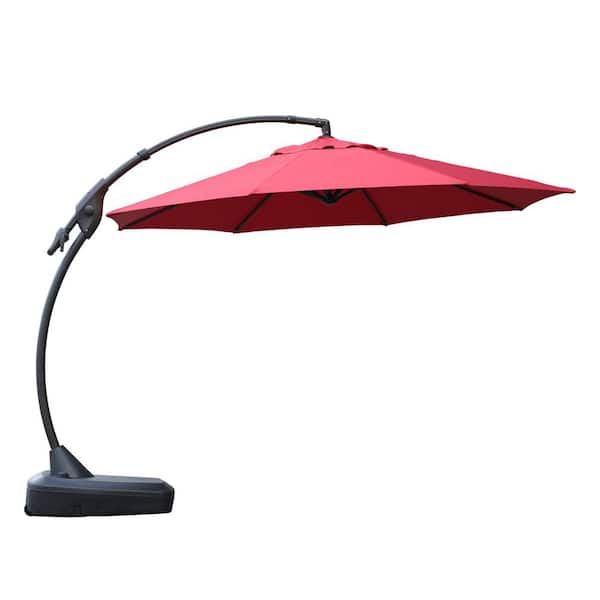 Boyel Living 11 ft. Cantilever Patio Umbrella Fade Resistant and UV Protected with Base in Brick Red