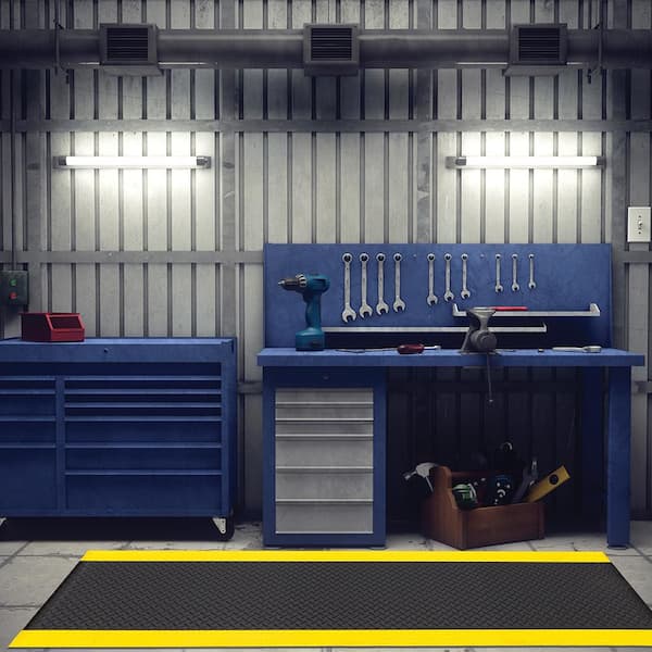 Footlover Diamond Black/Yellow Stripe 24 in. x 60 in. Vinyl Indoor/Outdoor Anti Fatigue Mat