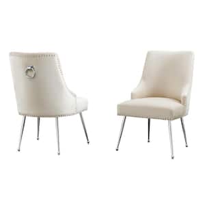Monica Cream Velvet Fabric Chrome Iron Legs Side Chair (2-Chairs Included)