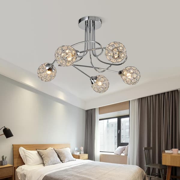 Providence 19.7 in. 5-Light Chrome Semi-Flush Mount with Crystal Shade