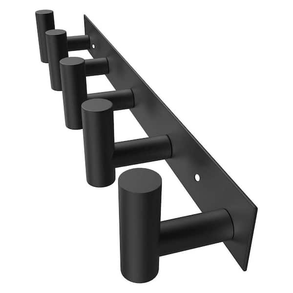 Black Stainless Steel Wall Mount Coat Rack 5 Hooks for Robes, Bags, Keys, and Towels, Bathroom Hooks, 1-Pack