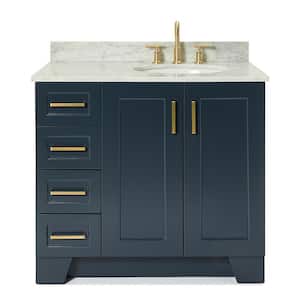 Taylor 37 in. W x 22 in. D x 35.25 in. H Freestanding Bath Vanity in Midnight Blue with Carrara White Marble Top