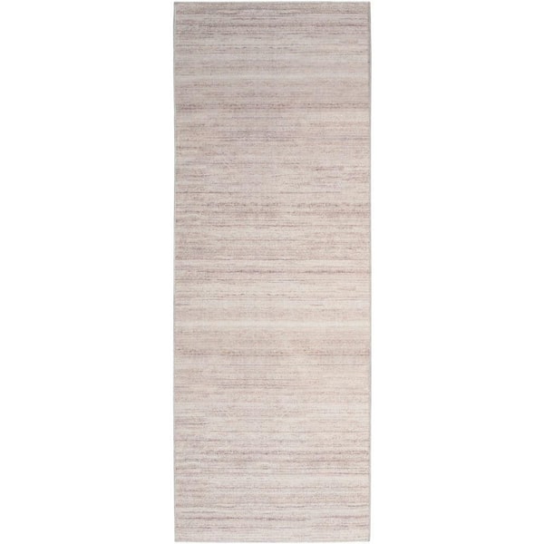 Washable Essentials Ivory Mocha 2 ft. x 10 ft. All-over design Contemporary Runner Area Rug