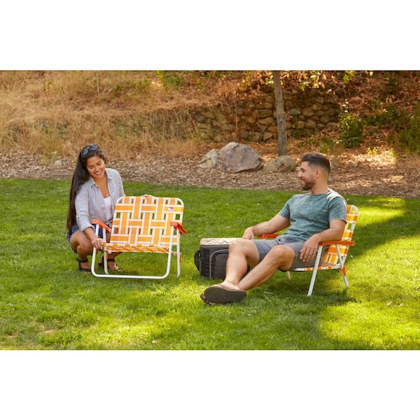 Outdoor Spectator Orange Low Back Reinforced Steel Powder Coated Webbed Folding Lawn Camp Beach Chair 2 Pack 886783005919 The Home Depot
