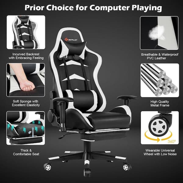 Gaming Chair, Office Chair, Racing Executive Ergonomic Racing Style, High  Back Adjustable Leather Computer Chair with Headrest and Lumbar Pillow, for  Office, Living Room, Bedroom, Yellow 