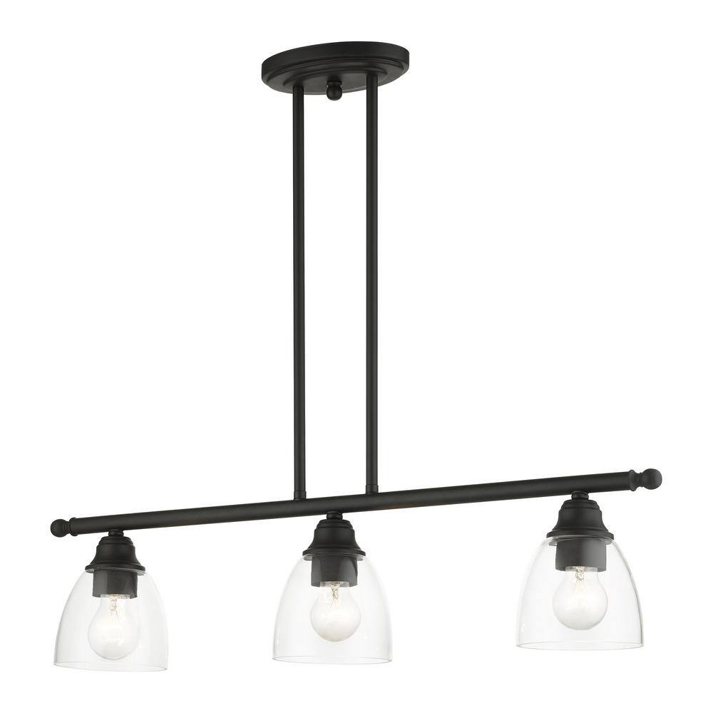 Montgomery 3-Light Black Hand Blown Glass Linear Chandelier