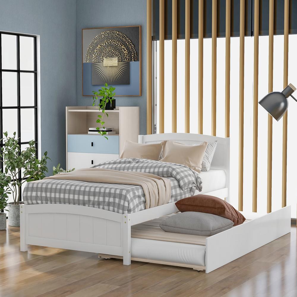 Harper & Bright Designs Classic 41.7 in. W White Wood Frame Twin Size Platform Bed with Trundle