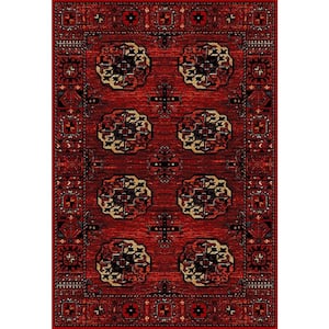 Vintage Hamadan Red/Multi 7 ft. x 9 ft. Border Floral Medallion Area Rug