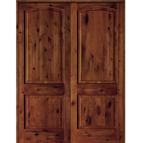 Krosswood Doors 72 in. x 96 in. Knotty Alder 2-Panel Universal/Reversible Red Chestnut Stain Wood Double Prehung Interior Door