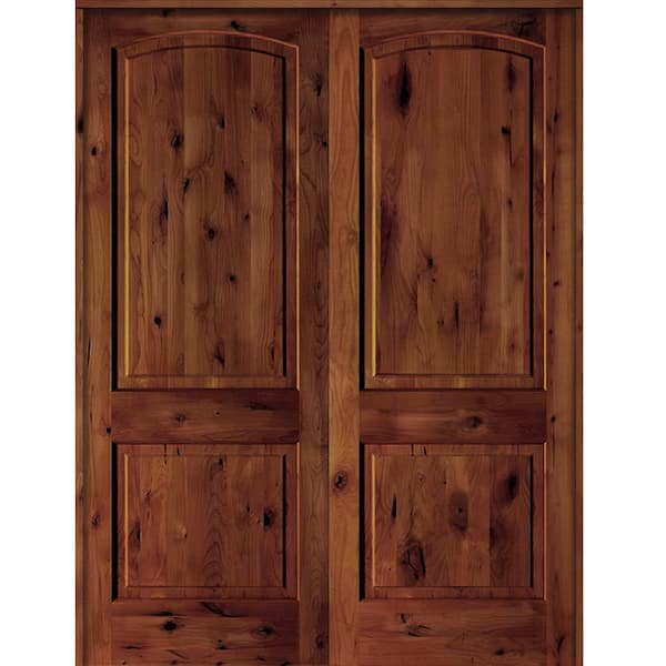 Krosswood Doors 56 in. x 96 in. Rustic Knotty Alder 2-Panel Universal/Reversible Red Chestnut Stain Wood Double Prehung Interior Door