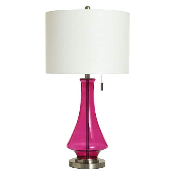 Bleaker 33 in. Fuchsia Pink Transitional 1-Light Standard Floor Lamp for Living Room Linen Drum Shade