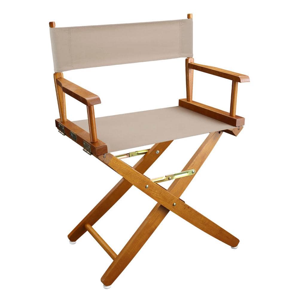 Solid Oak Extra-Wide Directors Chair with Natural Canvas
