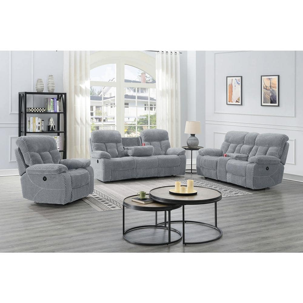 Bravo 3-Piece Stone Gray Polyester Reclining Living Room Set