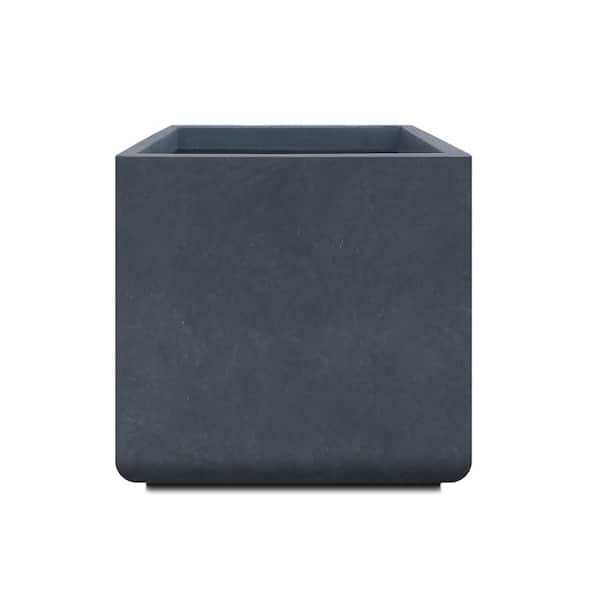 KANTE 15.75 x 15.75 in. Square Charcoal Lightweight Concrete and Weather Resistant Fiberglass Planter w/Drainage Hole