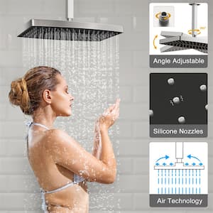 3-Spray Patterns 2.0 GPM 14 in. Ceiling Mount Shower Heads Dual Shower Heads w/Pressure Balance Valve in Brushed Nickel