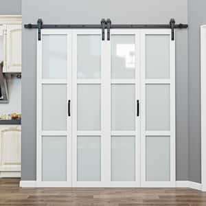 72 in. x 84 in. 3-Lite Tempered Frosted Glass White Finished Composite MDF Bi-Fold Sliding Barn Door with Hardware Kit