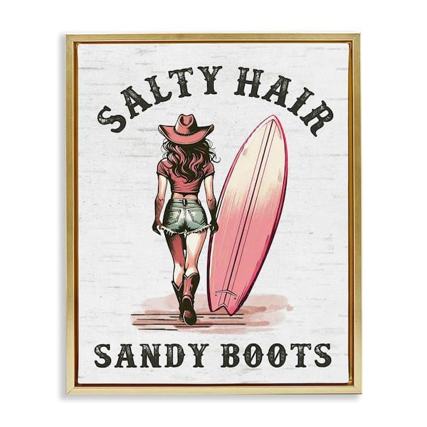 Stupell Industries Salty Hair & Sandy Boots by Lettered and Lined Gold Floater Frame People Graphic Art Print 21 in. x 17 in.