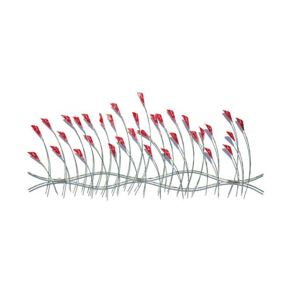 48.8 in. x 22 in. Handmade Red Color Metal Spring Flowers Wall Mountable Original Artwork