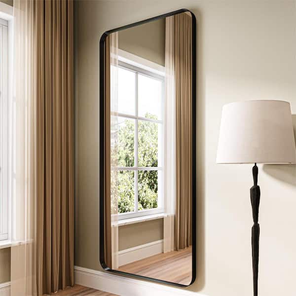 32 in. W x 72 in. H Rectangular Modern Wall Mount Mirror Black Aluminum Framed Full Length Mirror