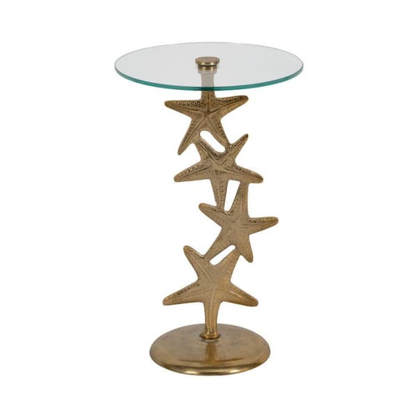 Liv & Skye 15 in. Gold Round Glass Accent Table