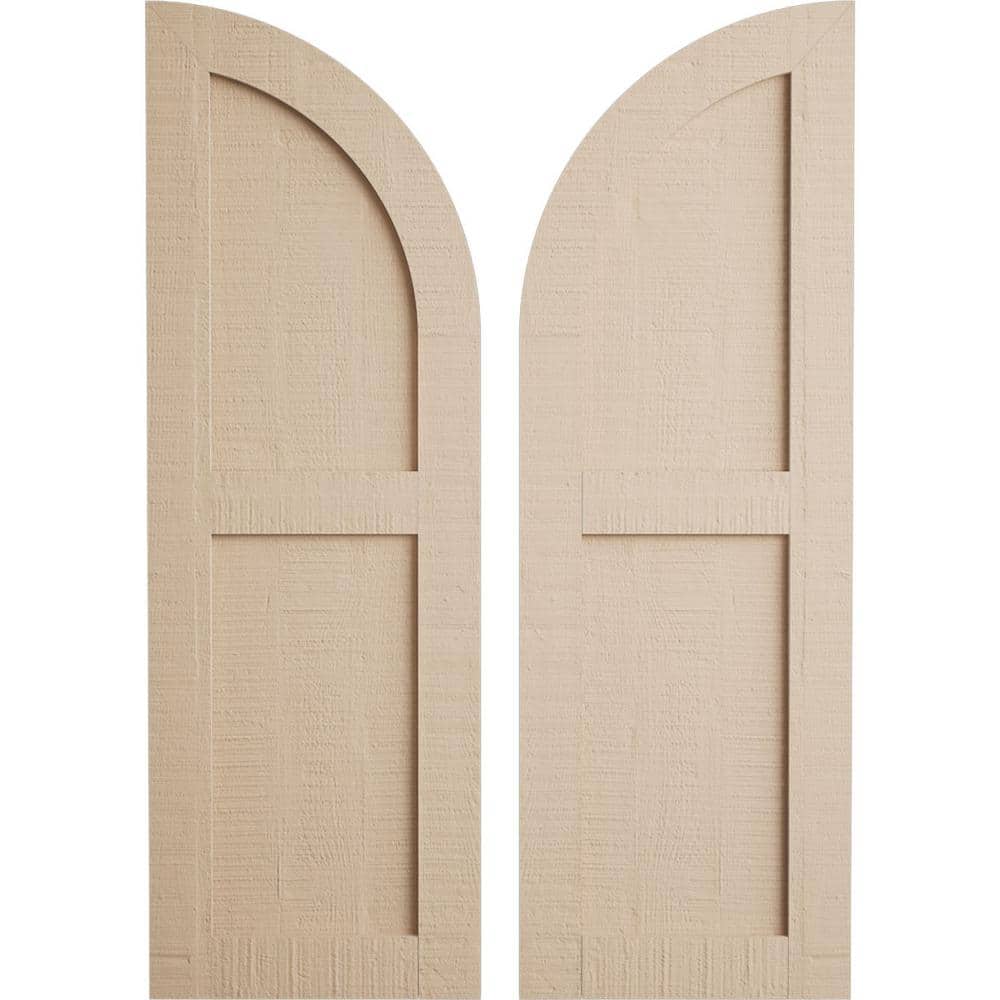 15 in. x 60 in. Polyurethane Rough Cedar Two Equal Flat Panel w/Quarter Round Arch Top Faux Wood Shutters Primed Tan price history on PriceWatchPro