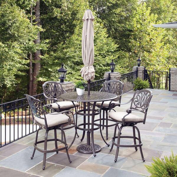 Home Styles Taupe 3-Piece Patio Bistro Set with Umbrella