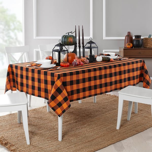 Elrene Farmhouse Living Fall Buffalo Check 70 In Round Black Orange Tablecloth 95076blo The Home Depot Elrene Farmhouse Living Fall Buffalo, Fall Round Tablecloths