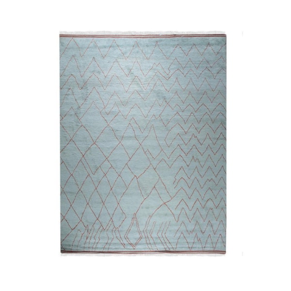 Light Blue Hand Knotted Wool Transitional Moroccan Rug, 4' X 8'
