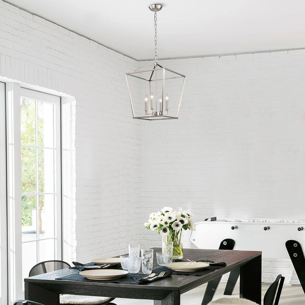 Brushed Nickel 4-Light Lantern Pendant Chandelier 16 in
