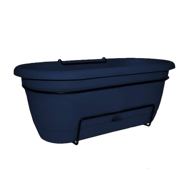 Bloem Lucca 9.25 in. L x 19 in. W x 7.5 in. H 10 qt. Navy Plastic Self-Watering Balcony Box Plastic Railing Planter