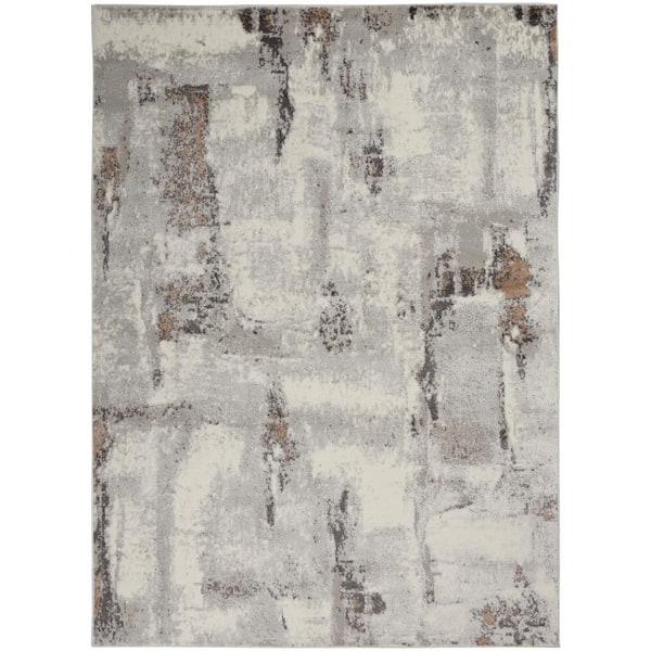 Nourison Elation Grey Ivory 4 ft. x 6 ft. Abstract Geometric Area Rug