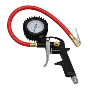 Analog Pistol Grip Tire Inflator/Deflator Gauge with 13 in. Air Hose and Easy-Clip Chuck 150 PSI