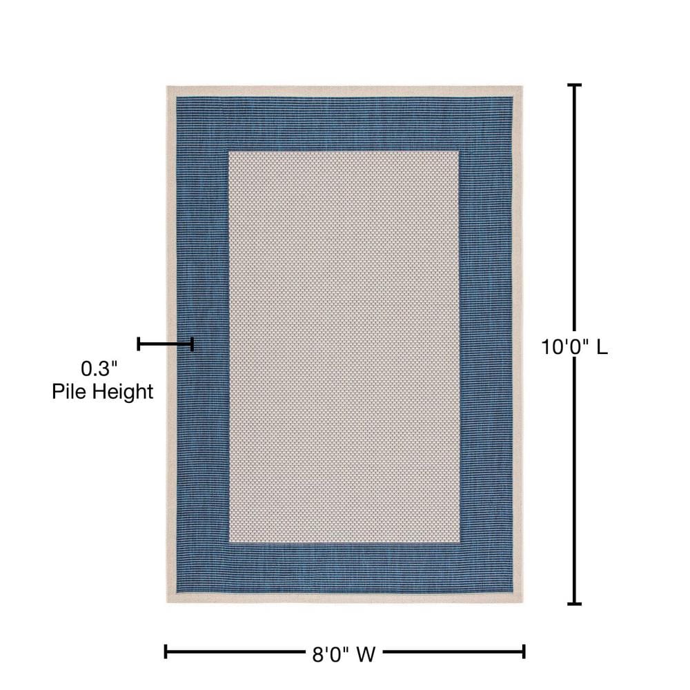Beige and Navy Rectangular Synthetic 8' x 10' Indoor/Outdoor Rug