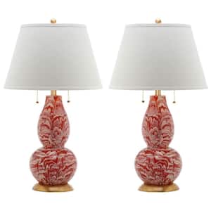 Color 28.5 in. Orange/White Swirl Glass Table Lamp with White Shade (Set of 2)