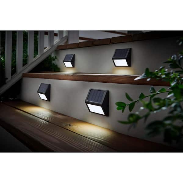 10 Lumen Black LED Weather Resistant Outdoor Solar Stair Light (4-Pack)