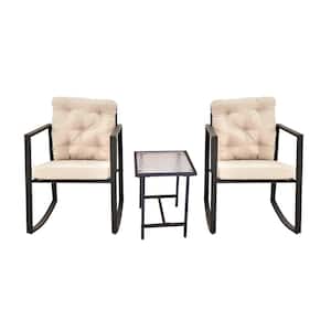3-Piece Metal Outdoor Patio Conversation Set with Beige Cushions