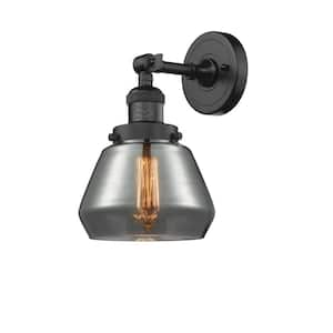 Franklin Restoration Fulton 7 in. 1-Light Oil Rubbed Bronze Wall Sconce with Plated Smoke Glass Shade