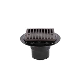 Round Black ABS Shower Drain with 4-3/16 in. Square Screw-In Oil Rubbed Bronze Drain Cover