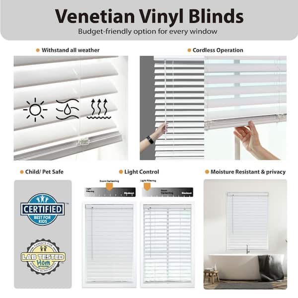 White Cordless Room Darkening Premium Vinyl Blinds with 2 in. Slats - 52 in. W x 64 in. L